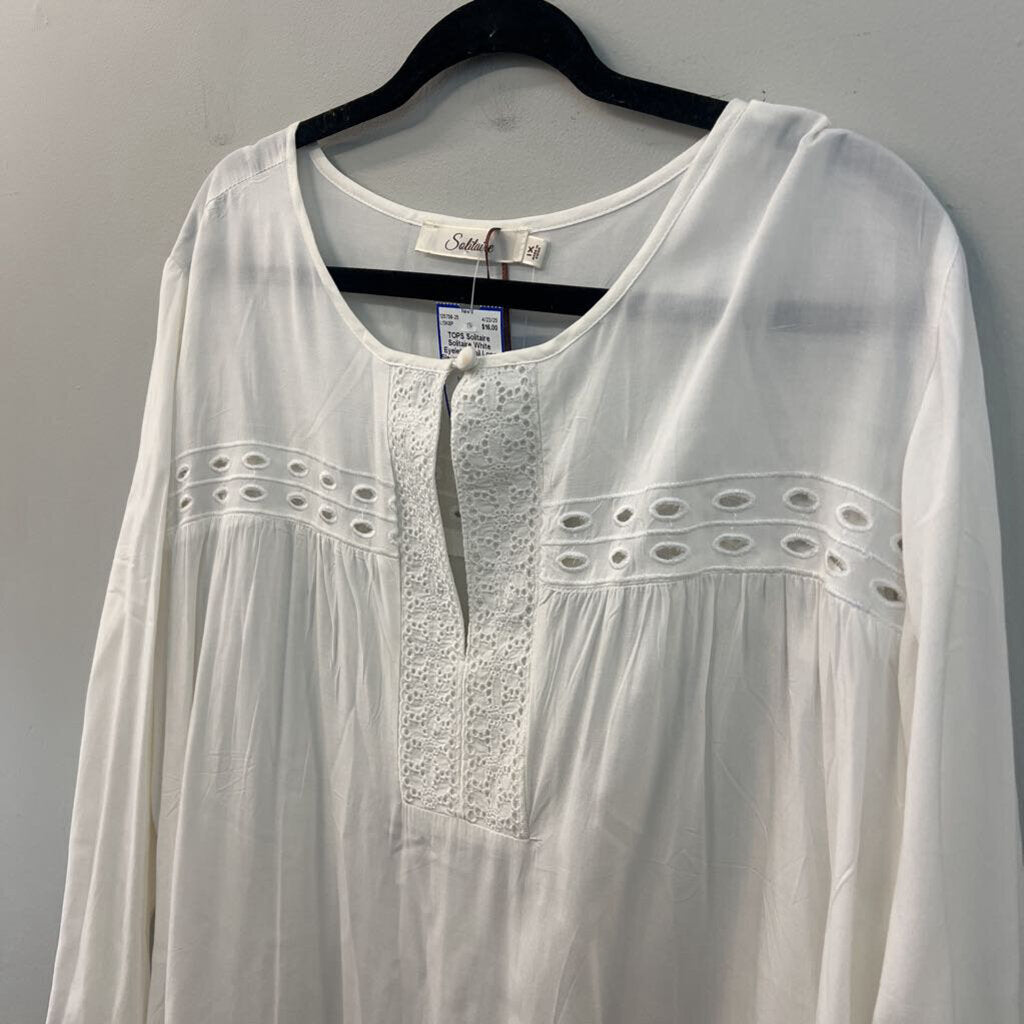 Solitaire White Eyelet Detail Long Sleeve Top 1X