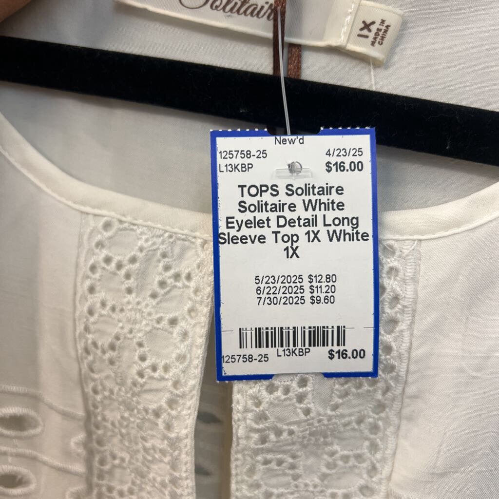 Solitaire White Eyelet Detail Long Sleeve Top 1X
