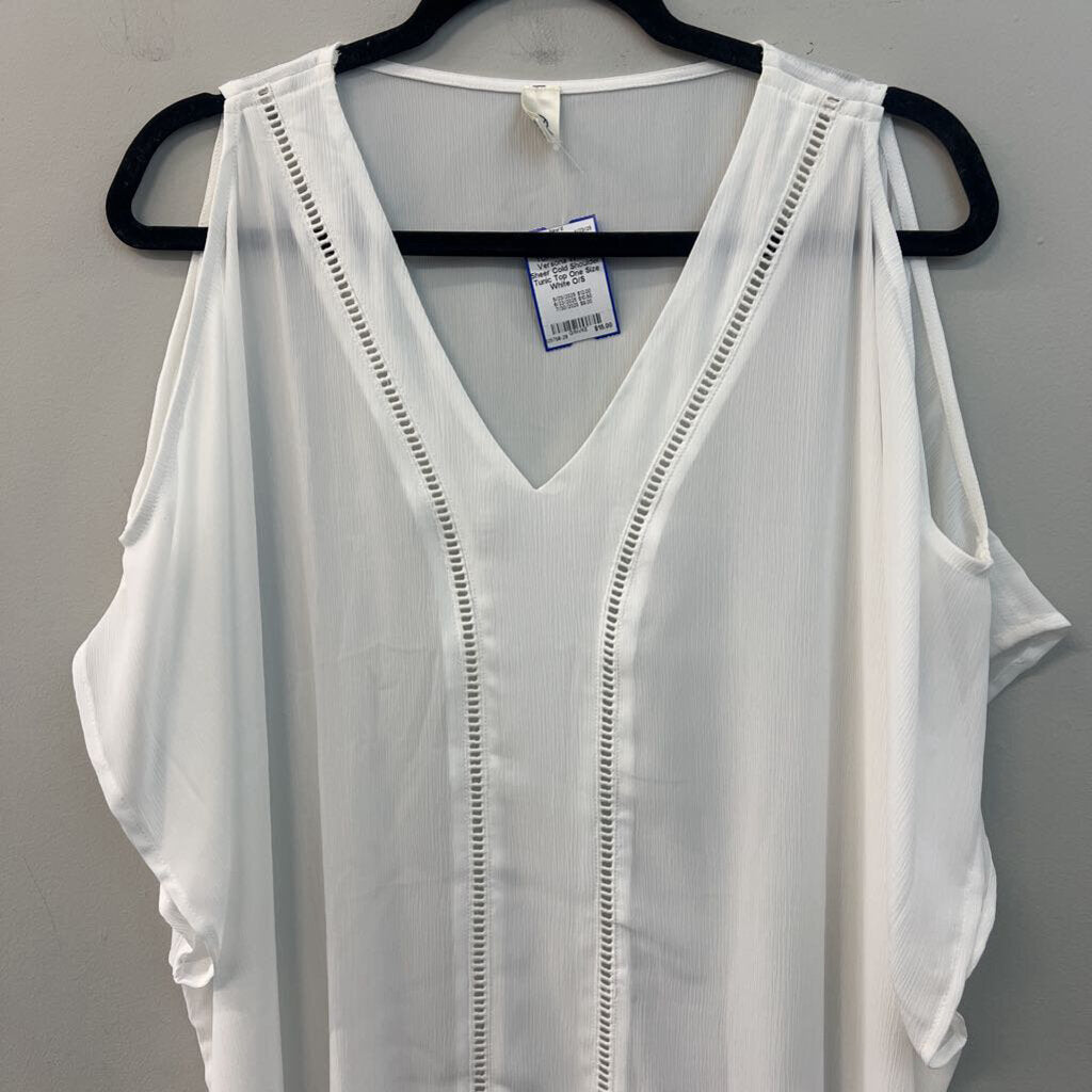 Versona White Sheer Cold Shoulder Tunic Top One Size