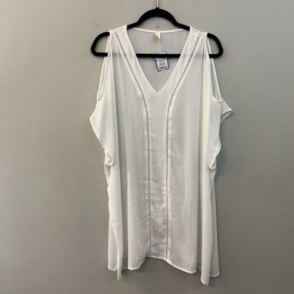 Versona White Sheer Cold Shoulder Tunic Top One Size