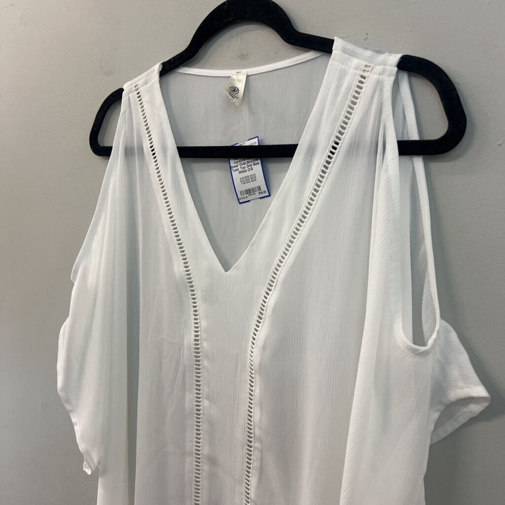 Versona White Sheer Cold Shoulder Tunic Top One Size