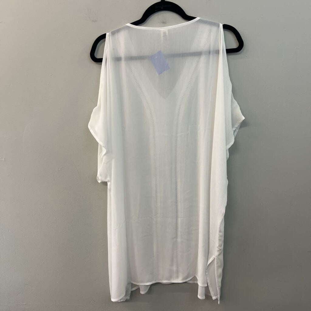 Versona White Sheer Cold Shoulder Tunic Top One Size