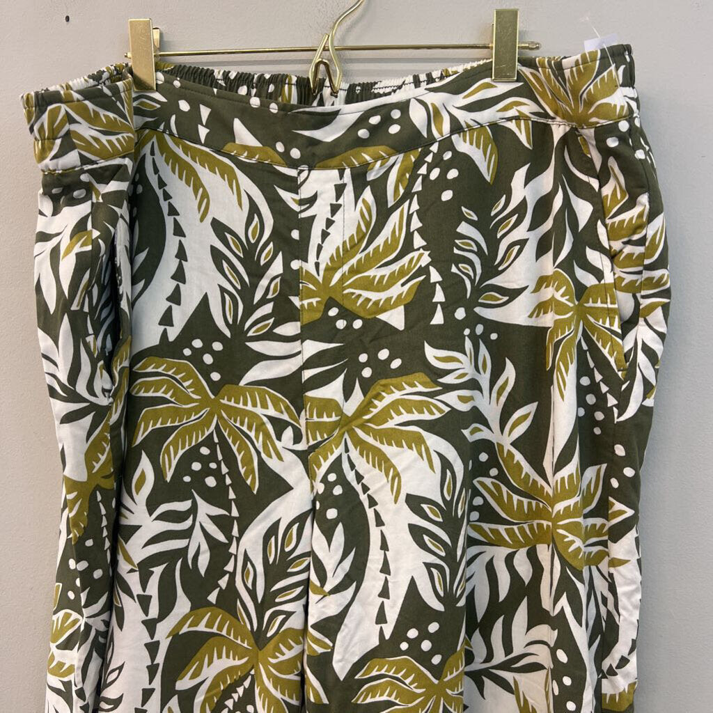 Green Tropical Print Wide Leg Pants XXL Tall