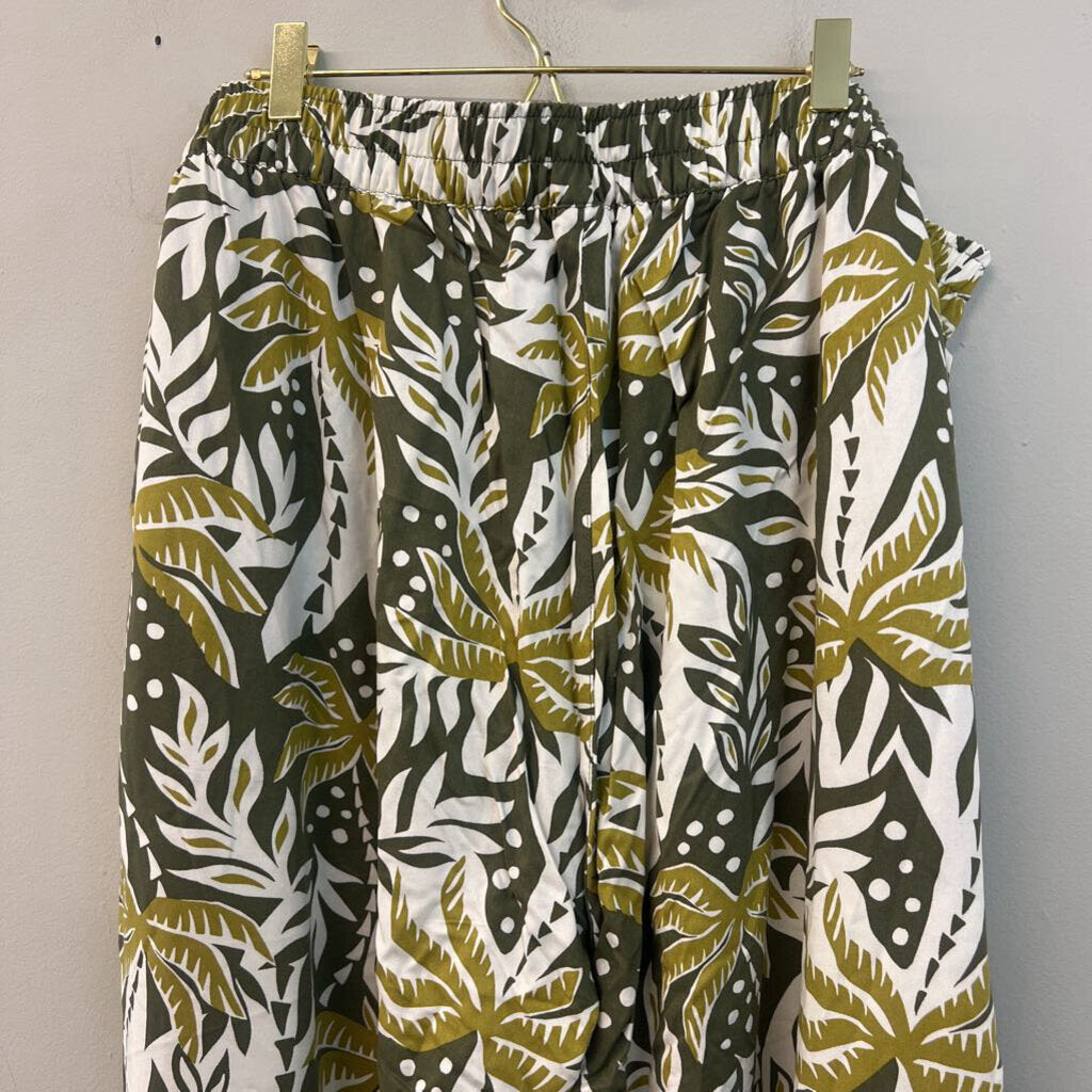 Green Tropical Print Wide Leg Pants XXL Tall
