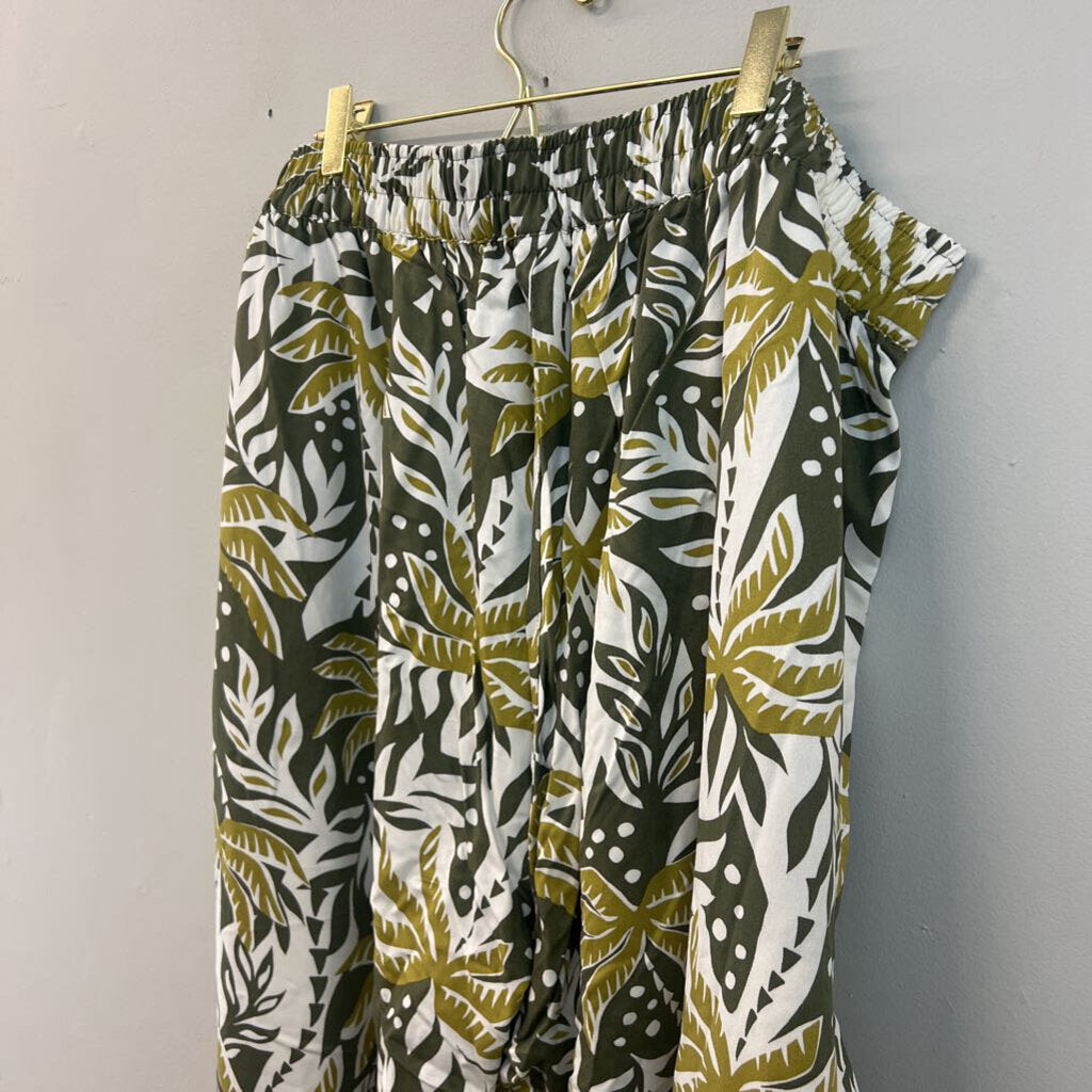Green Tropical Print Wide Leg Pants XXL Tall