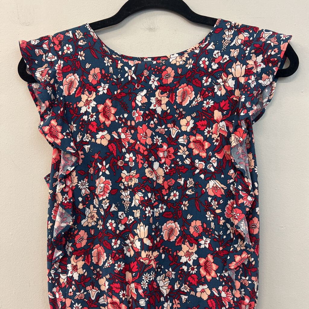Loft Blue/ Red Print Short Sleeve Romper Small Petite
