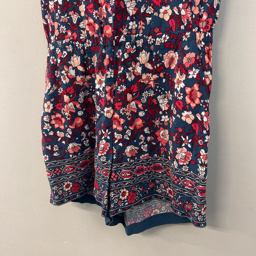 Loft Blue/ Red Print Short Sleeve Romper Small Petite