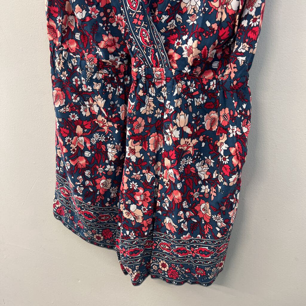 Loft Blue/ Red Print Short Sleeve Romper Small Petite