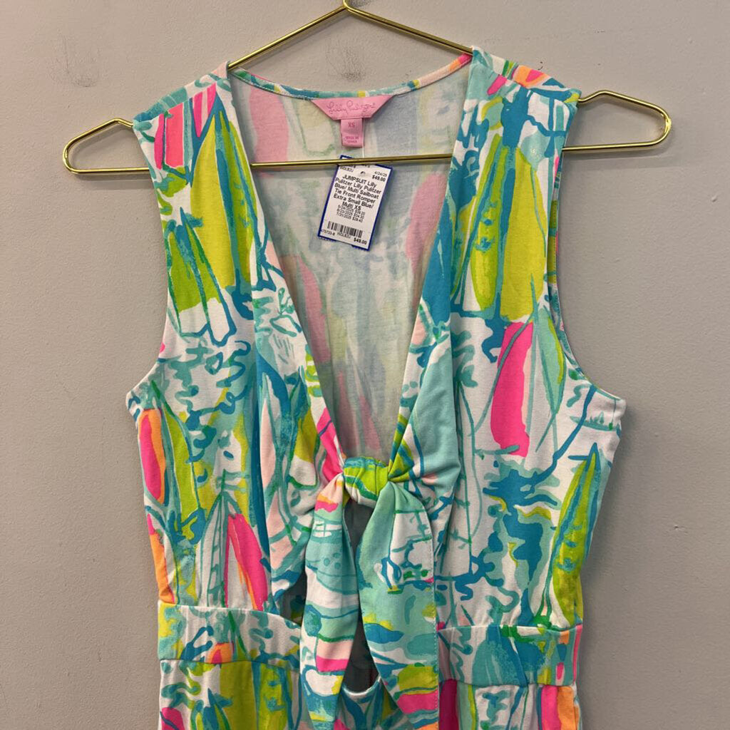 Lilly Pulitzer Blue/ Multi Sailboat Tie Front Romper Extra Small