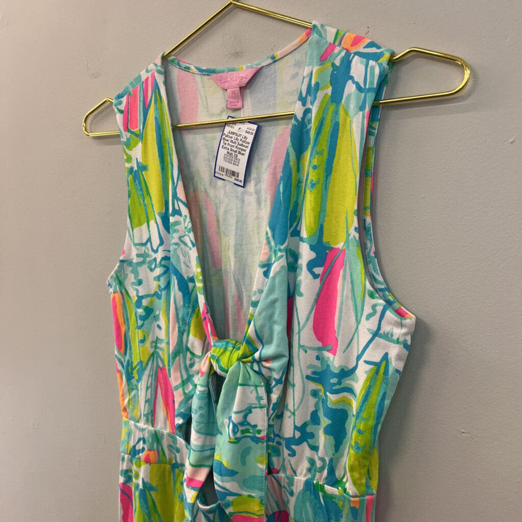 Lilly Pulitzer Blue/ Multi Sailboat Tie Front Romper Extra Small