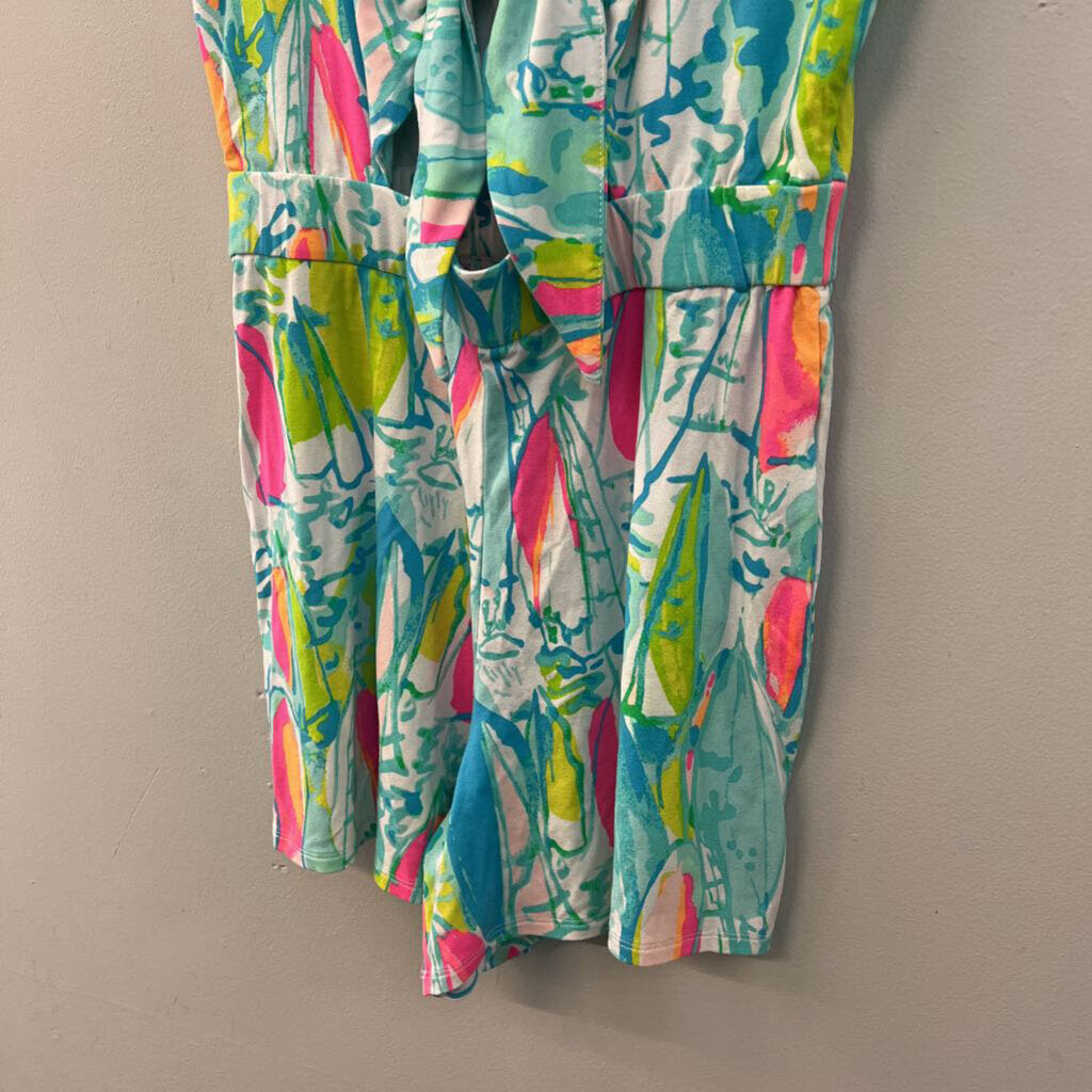 Lilly Pulitzer Blue/ Multi Sailboat Tie Front Romper Extra Small