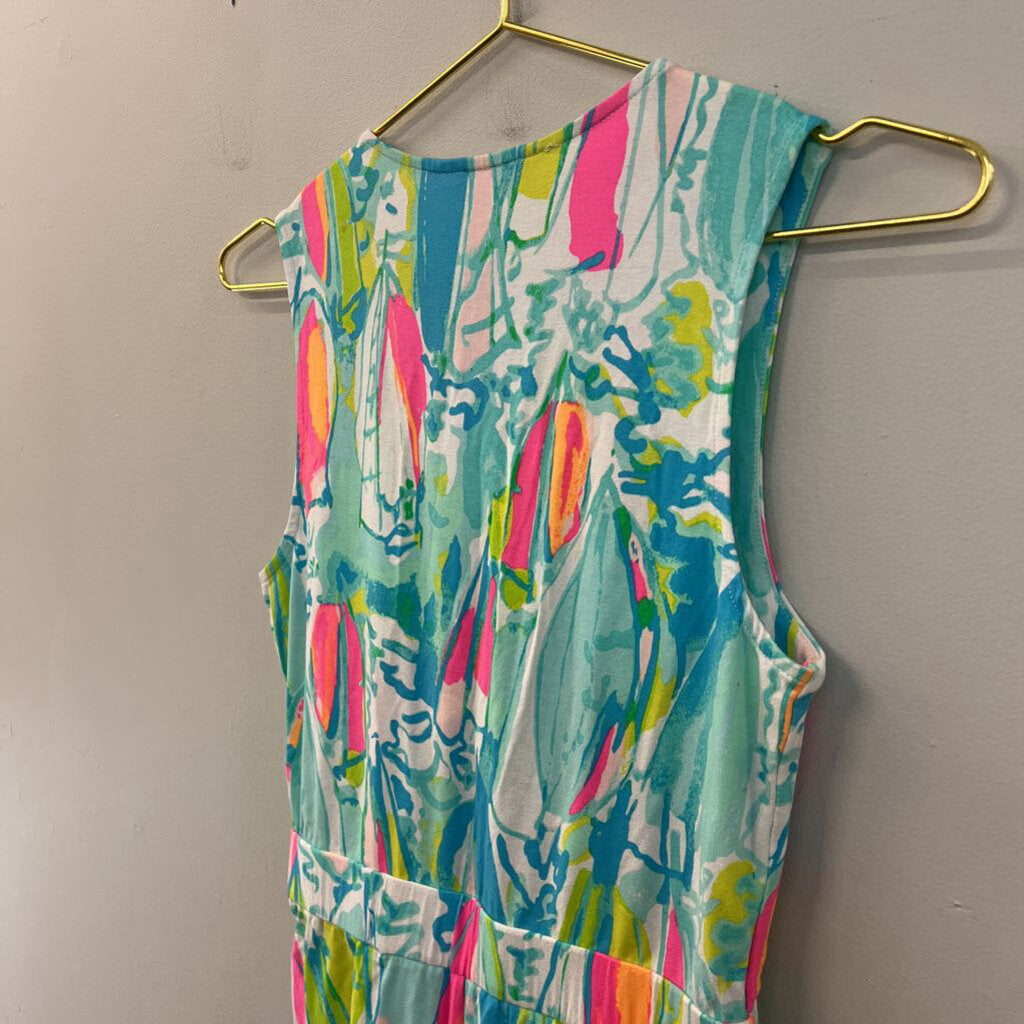 Lilly Pulitzer Blue/ Multi Sailboat Tie Front Romper Extra Small