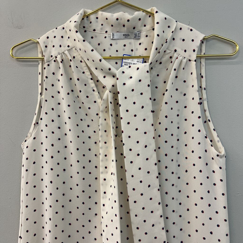 MNG Suit Cream/ Multi Dot Ruffle Hem Tie Neck Dress 2