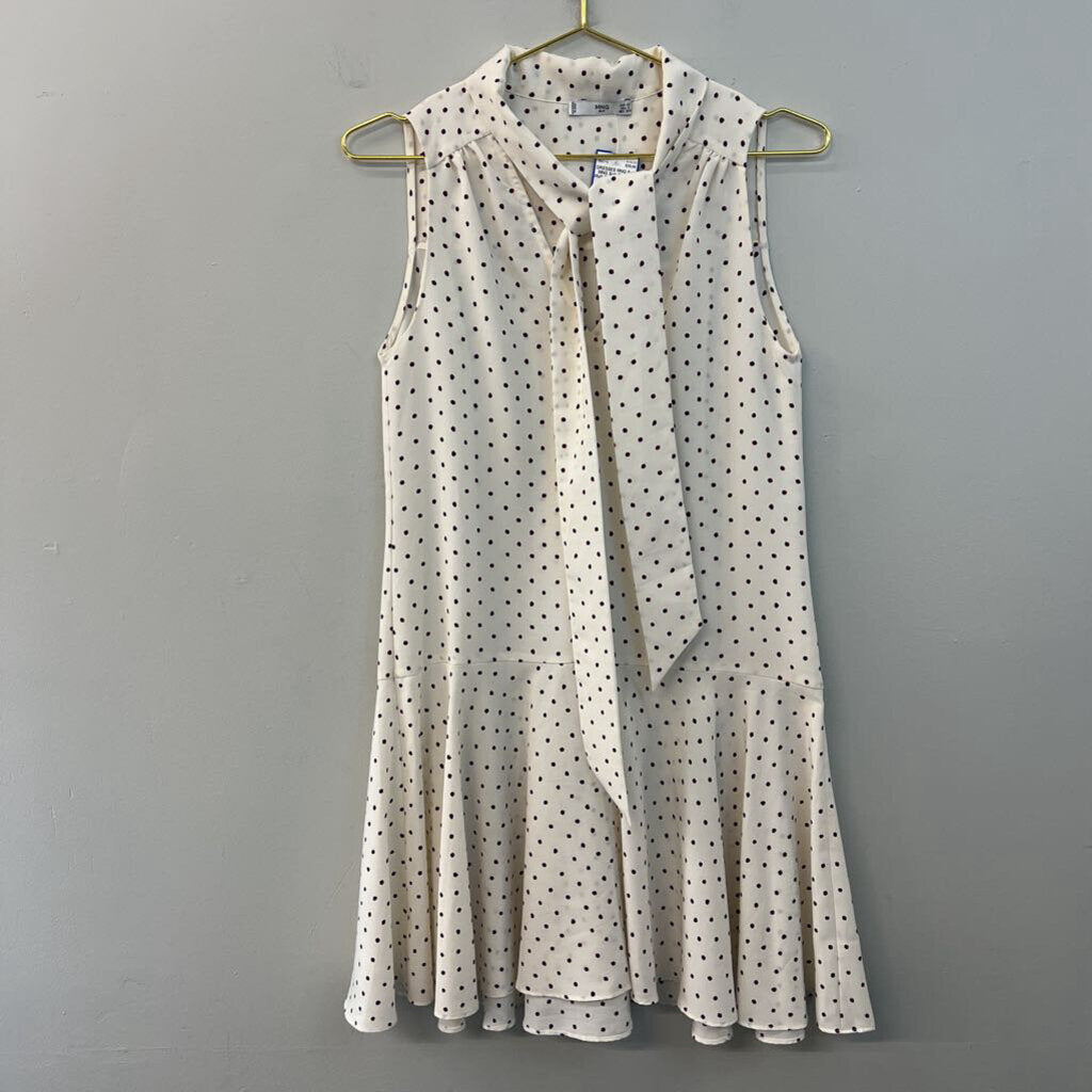 MNG Suit Cream/ Multi Dot Ruffle Hem Tie Neck Dress 2