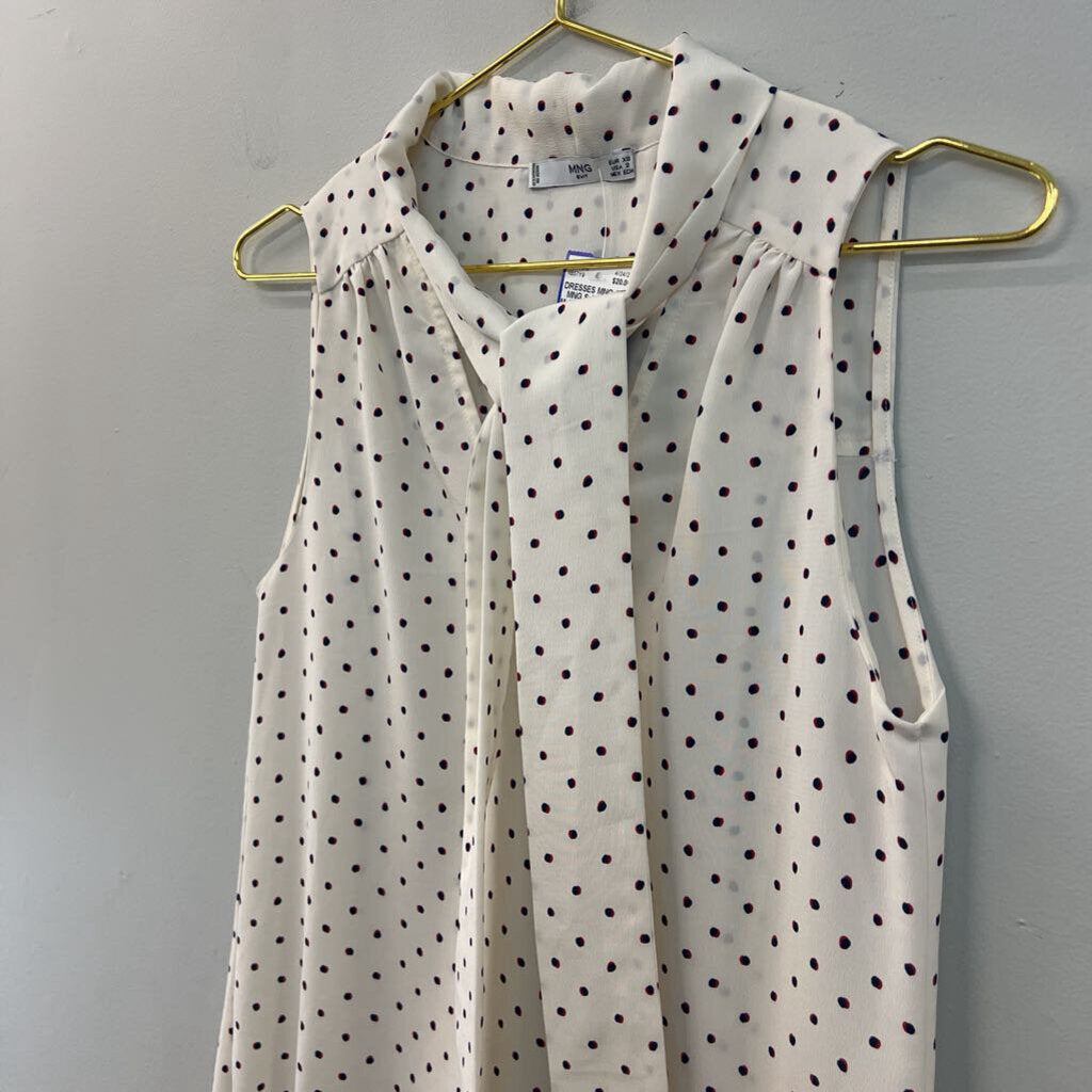MNG Suit Cream/ Multi Dot Ruffle Hem Tie Neck Dress 2