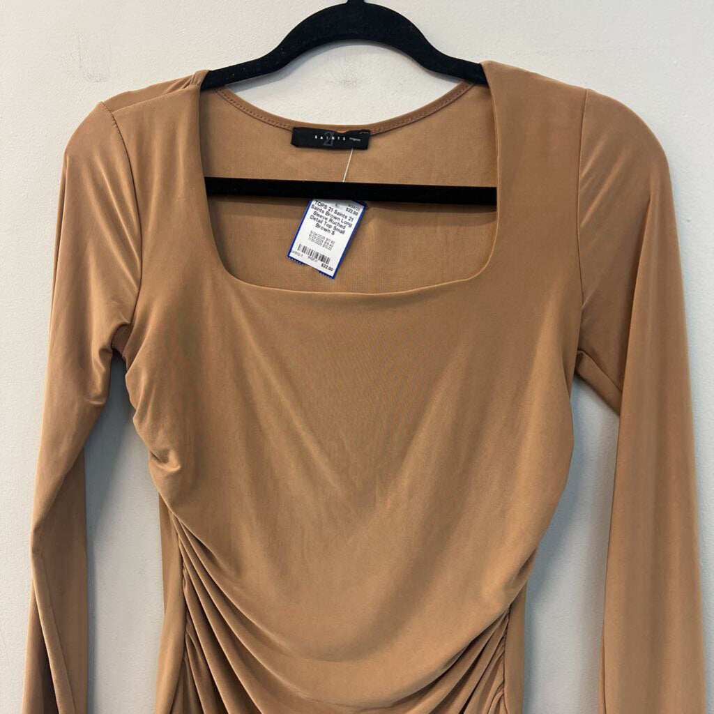 21 Saints Brown Long Sleeve Ruched Detail Top Small