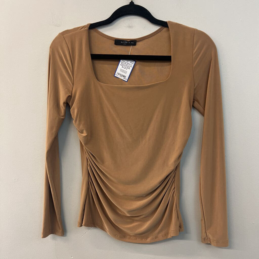 21 Saints Brown Long Sleeve Ruched Detail Top Small