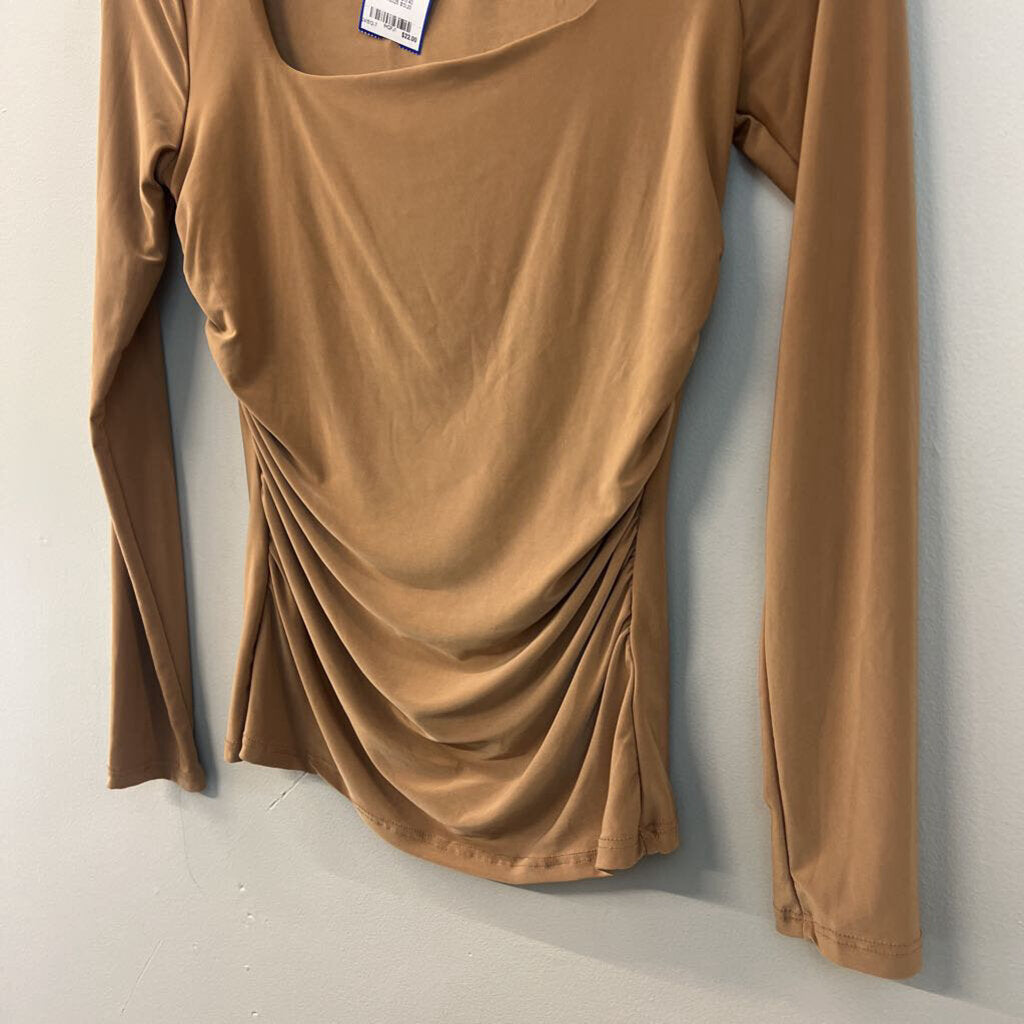 21 Saints Brown Long Sleeve Ruched Detail Top Small
