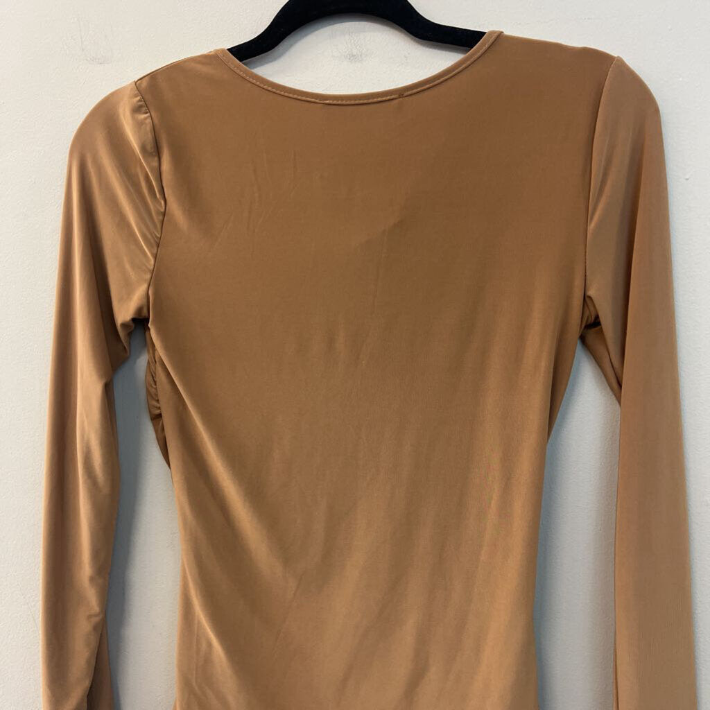 21 Saints Brown Long Sleeve Ruched Detail Top Small