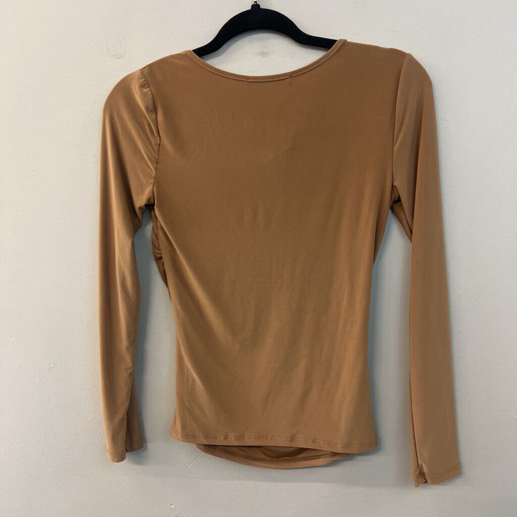 21 Saints Brown Long Sleeve Ruched Detail Top Small