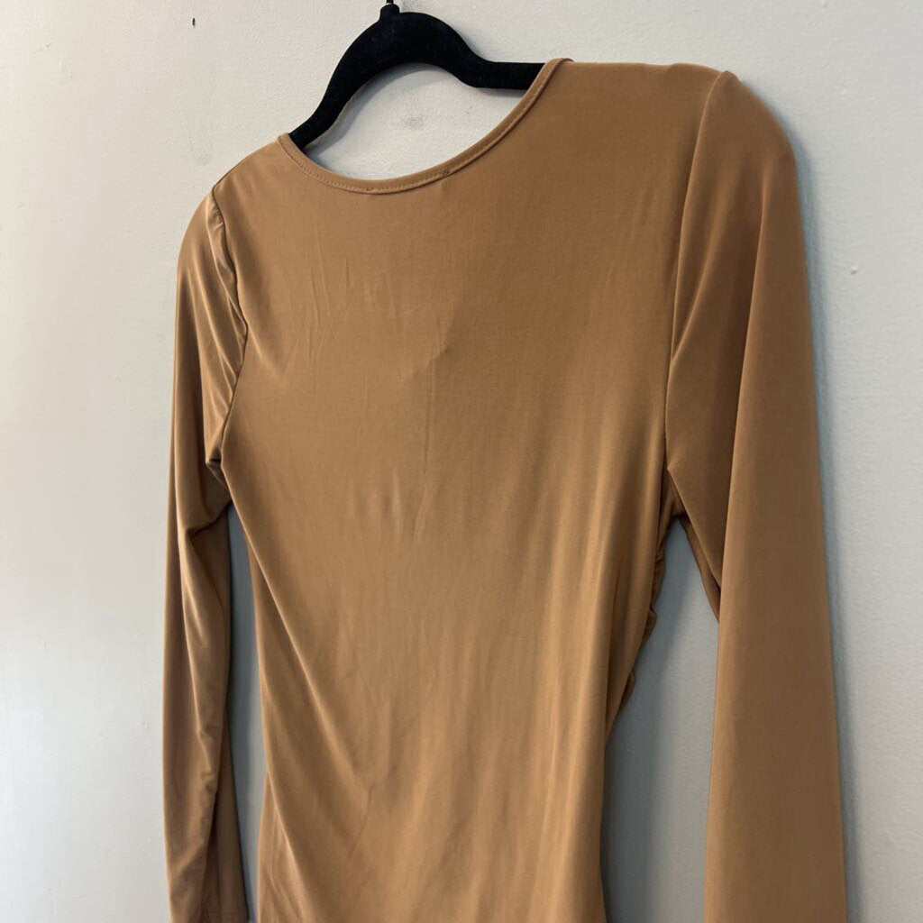 21 Saints Brown Long Sleeve Ruched Detail Top Small