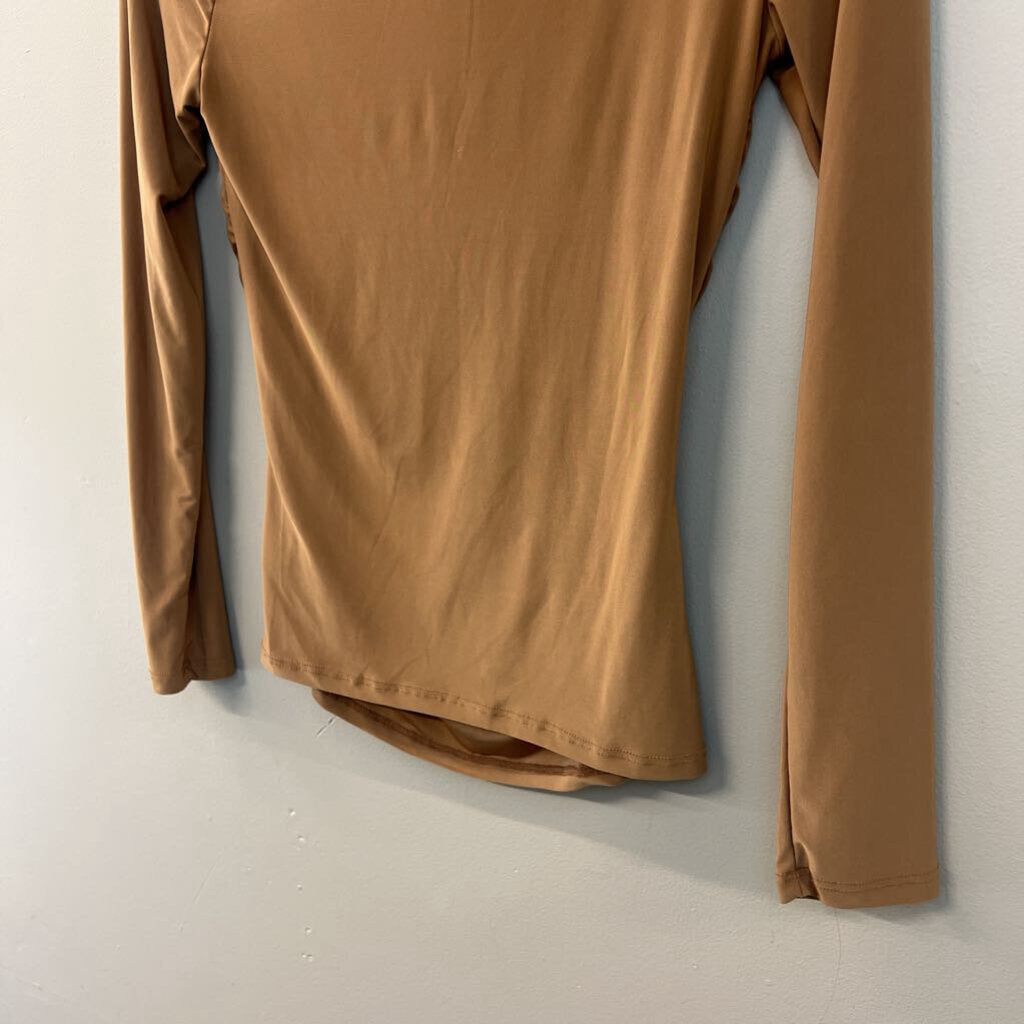 21 Saints Brown Long Sleeve Ruched Detail Top Small