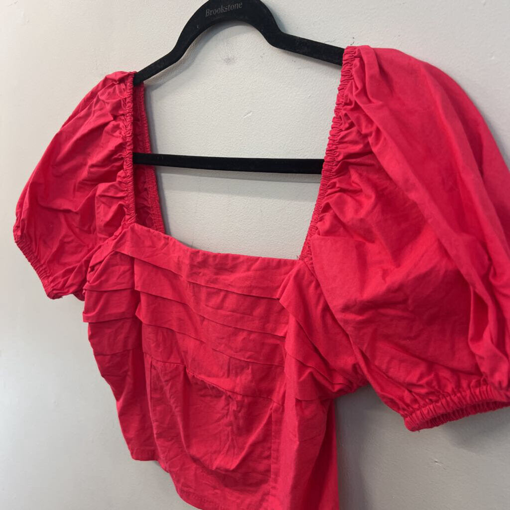 Sim and Sam Hot Pink Short Puff Sleeve Crop Top Medium