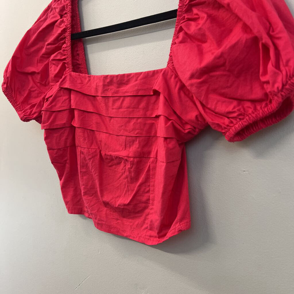 Sim and Sam Hot Pink Short Puff Sleeve Crop Top Medium