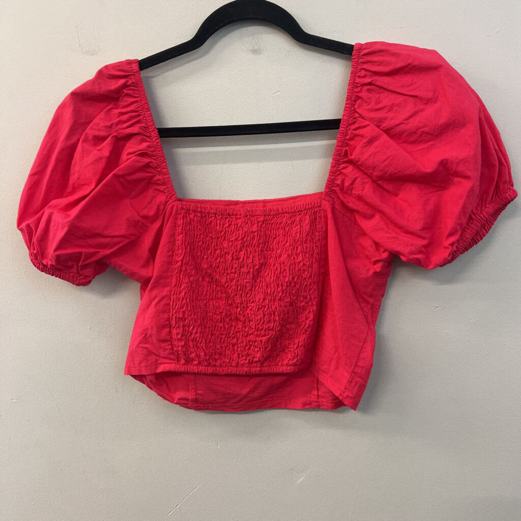 Sim and Sam Hot Pink Short Puff Sleeve Crop Top Medium
