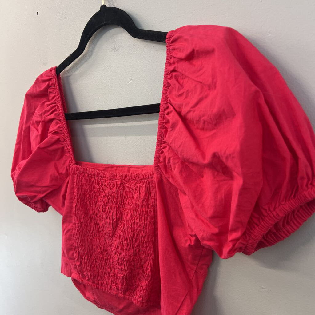 Sim and Sam Hot Pink Short Puff Sleeve Crop Top Medium