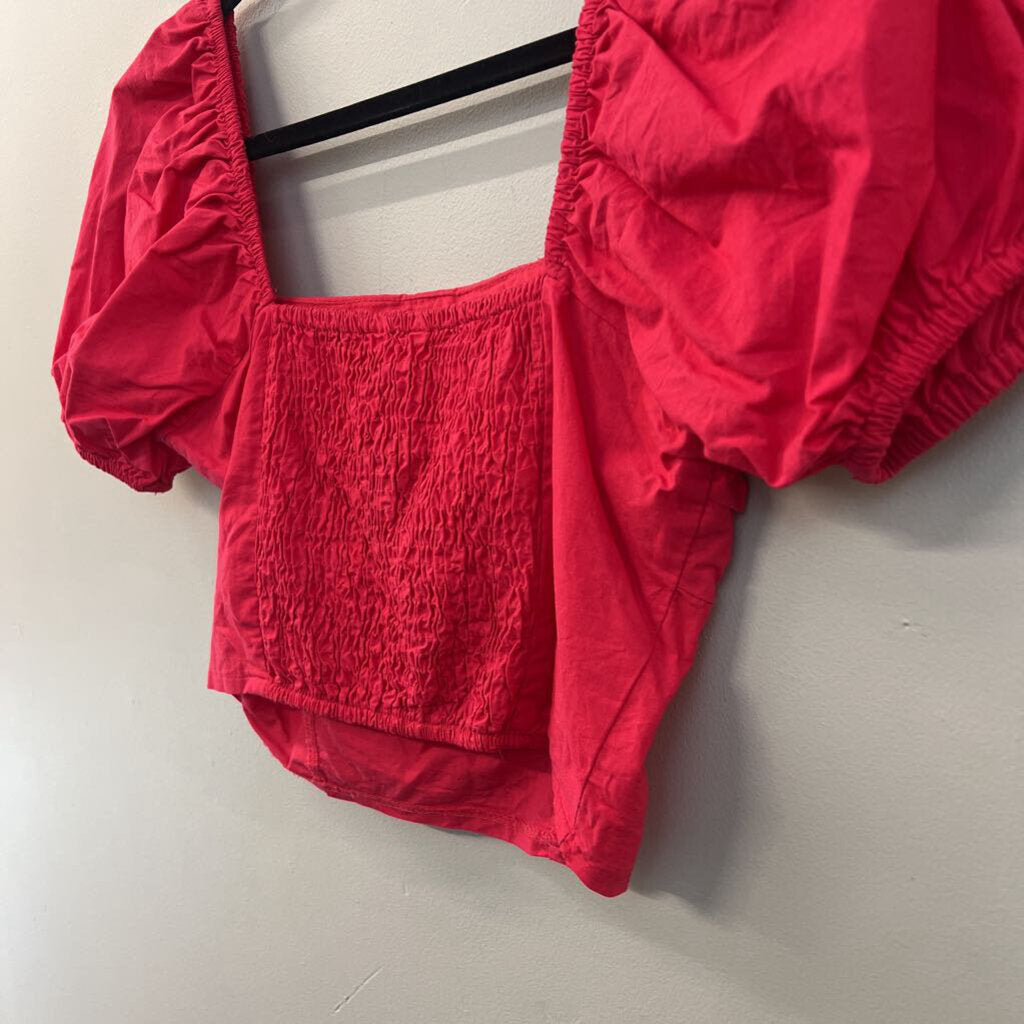 Sim and Sam Hot Pink Short Puff Sleeve Crop Top Medium
