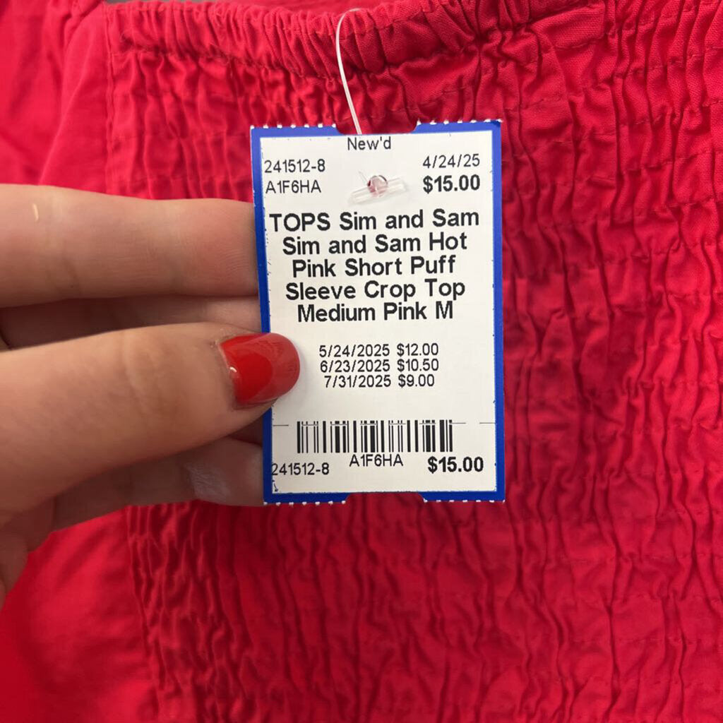 Sim and Sam Hot Pink Short Puff Sleeve Crop Top Medium
