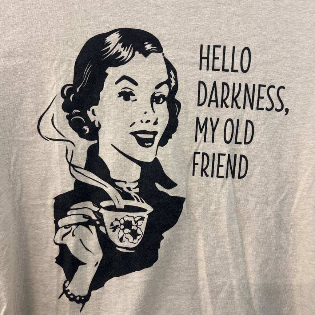 Next Level Beige/ Black Hello Darkness Short Sleeve Graphic Tee Small