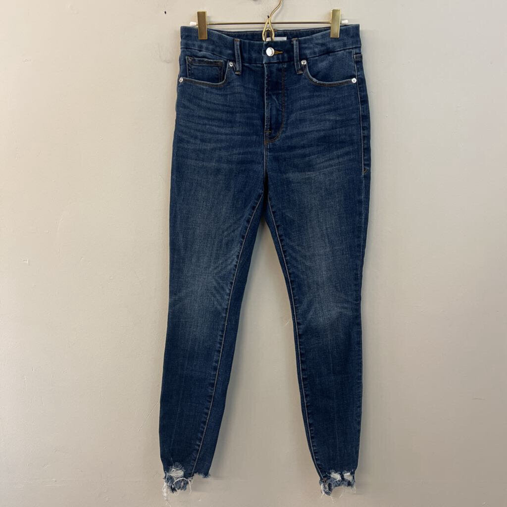 Good American Dark Wash Frayed Hem Skinny Jeans 28