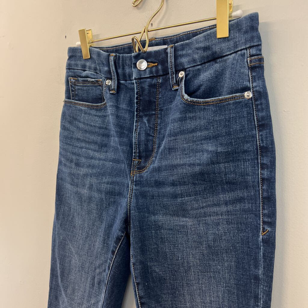Good American Dark Wash Frayed Hem Skinny Jeans 28