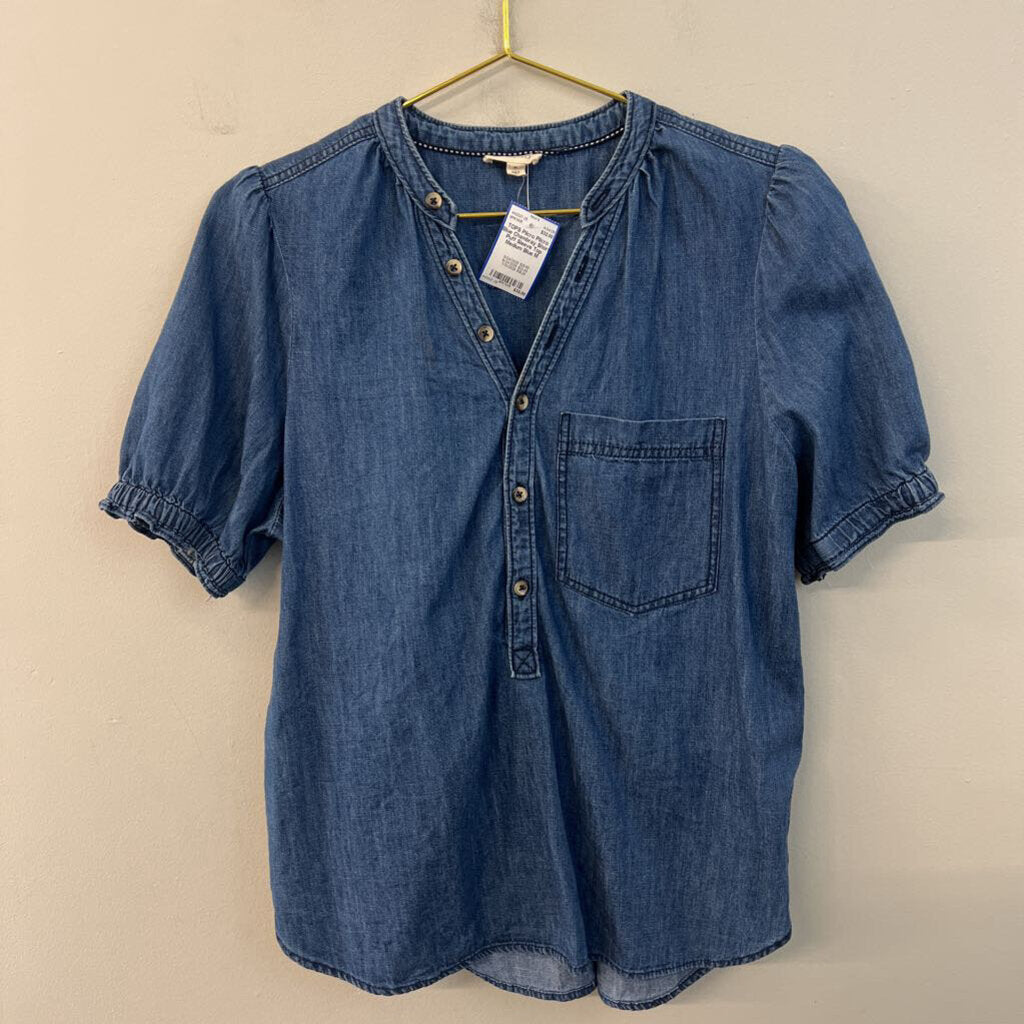 Pilcro Blue Chambray Short Puff Sleeve Top Medium