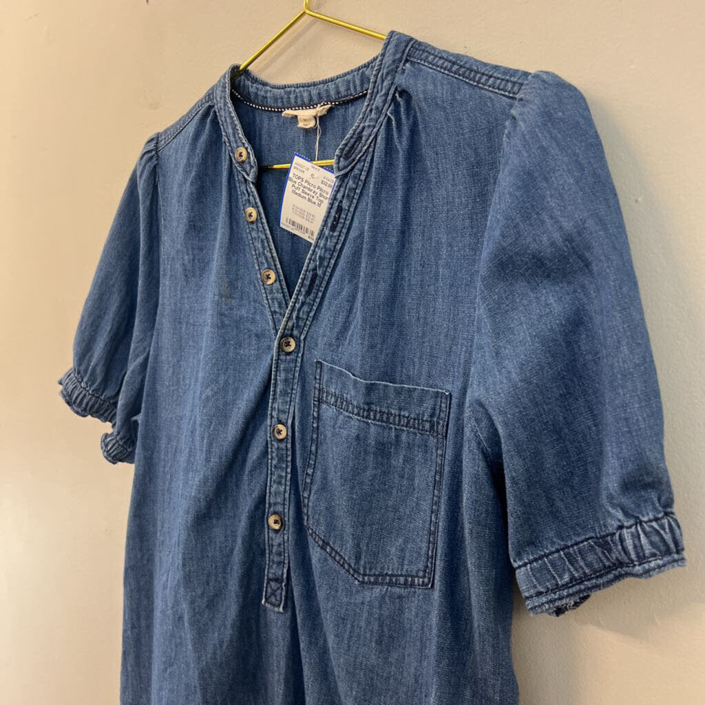Pilcro Blue Chambray Short Puff Sleeve Top Medium