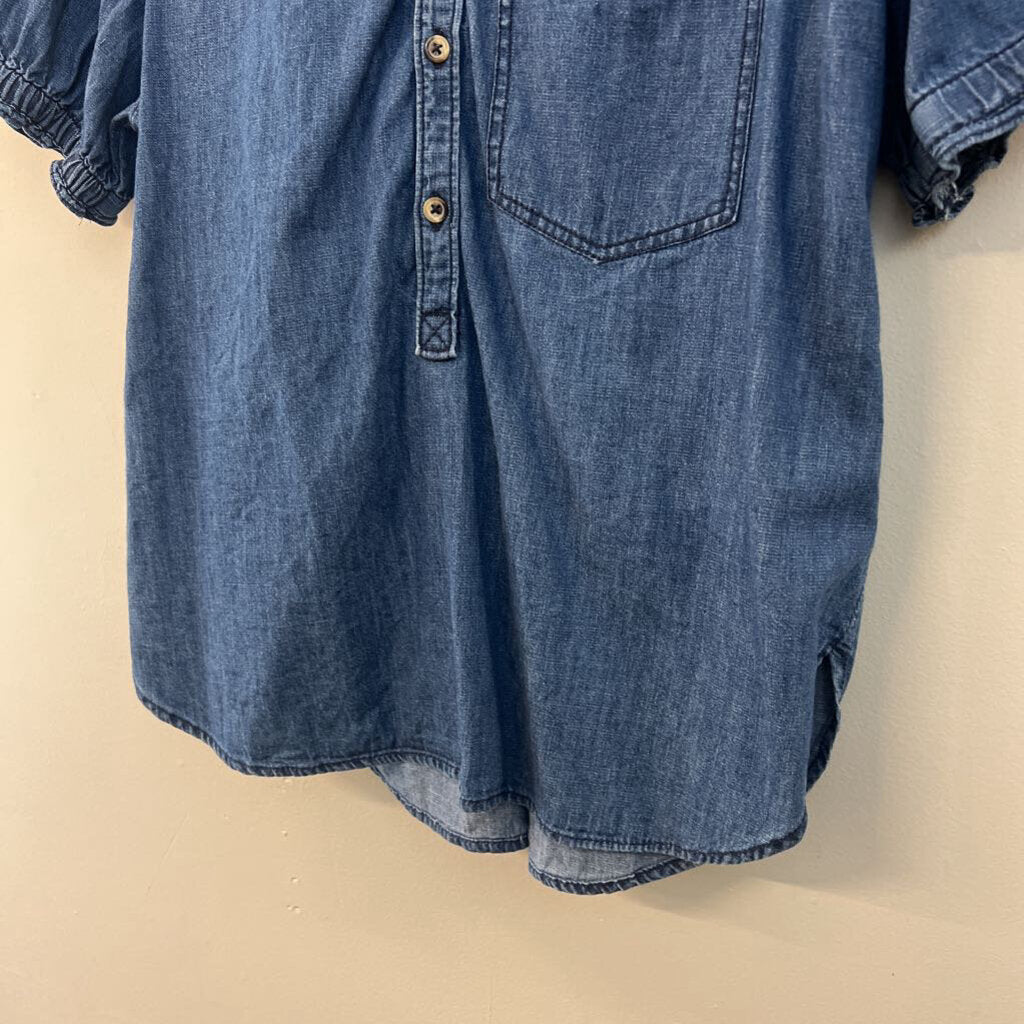 Pilcro Blue Chambray Short Puff Sleeve Top Medium