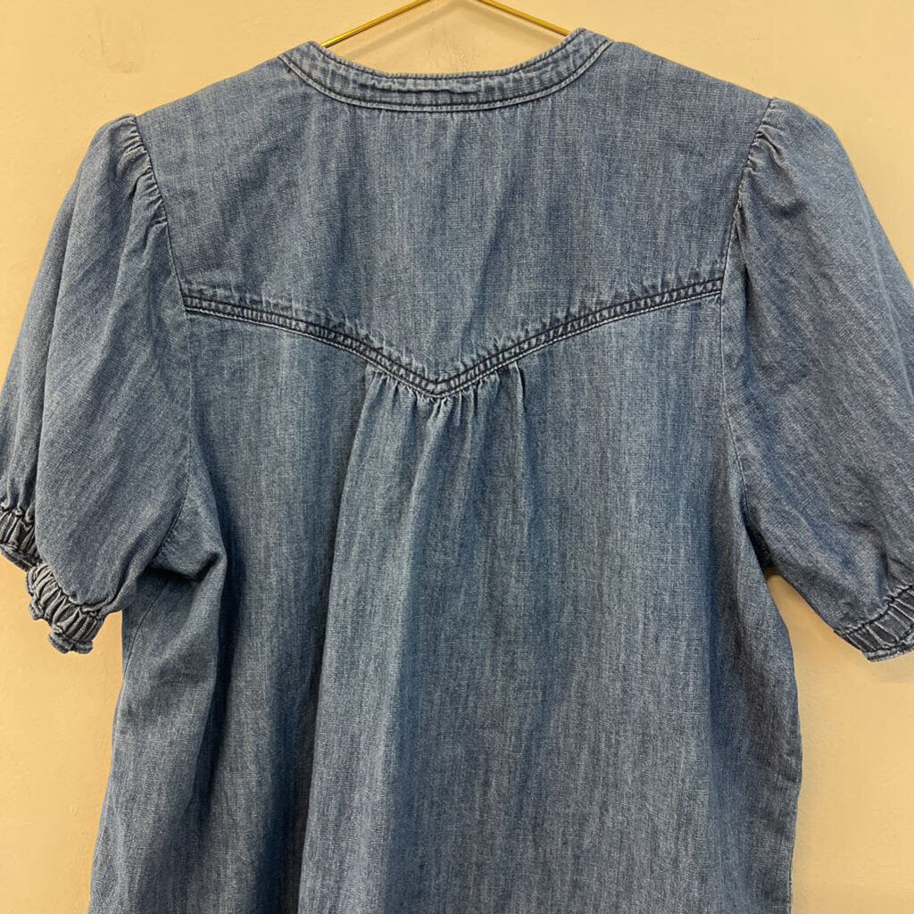 Pilcro Blue Chambray Short Puff Sleeve Top Medium
