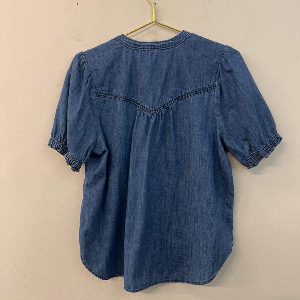 Pilcro Blue Chambray Short Puff Sleeve Top Medium