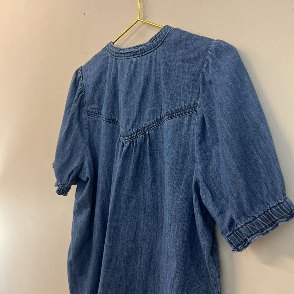 Pilcro Blue Chambray Short Puff Sleeve Top Medium