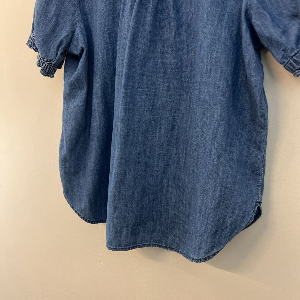 Pilcro Blue Chambray Short Puff Sleeve Top Medium