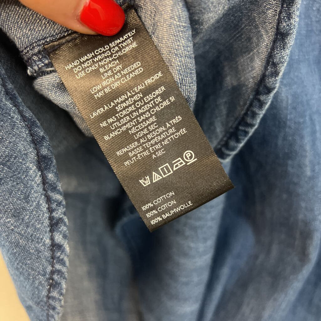 Pilcro Blue Chambray Short Puff Sleeve Top Medium
