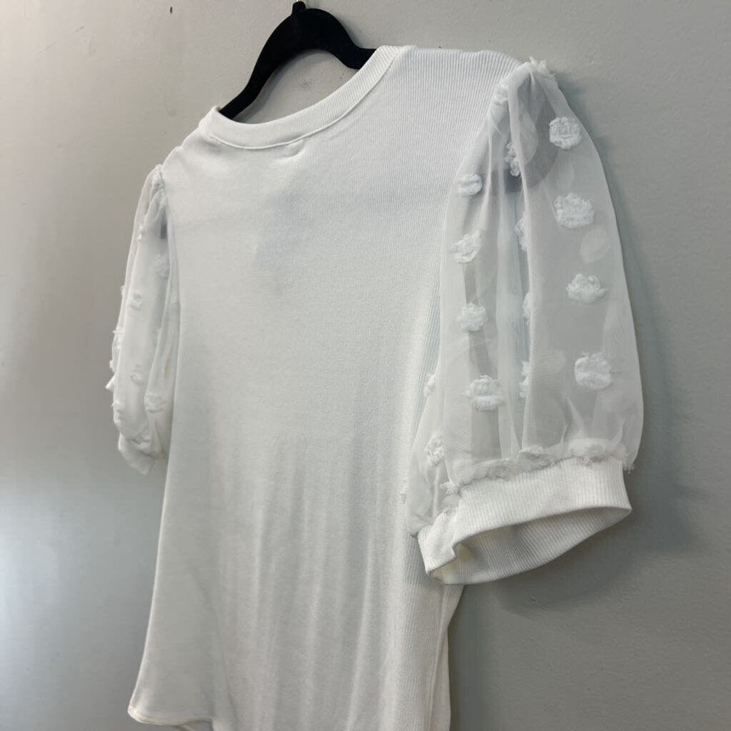 White Polka Dot Short Puff Sleeve Bodysuit Large