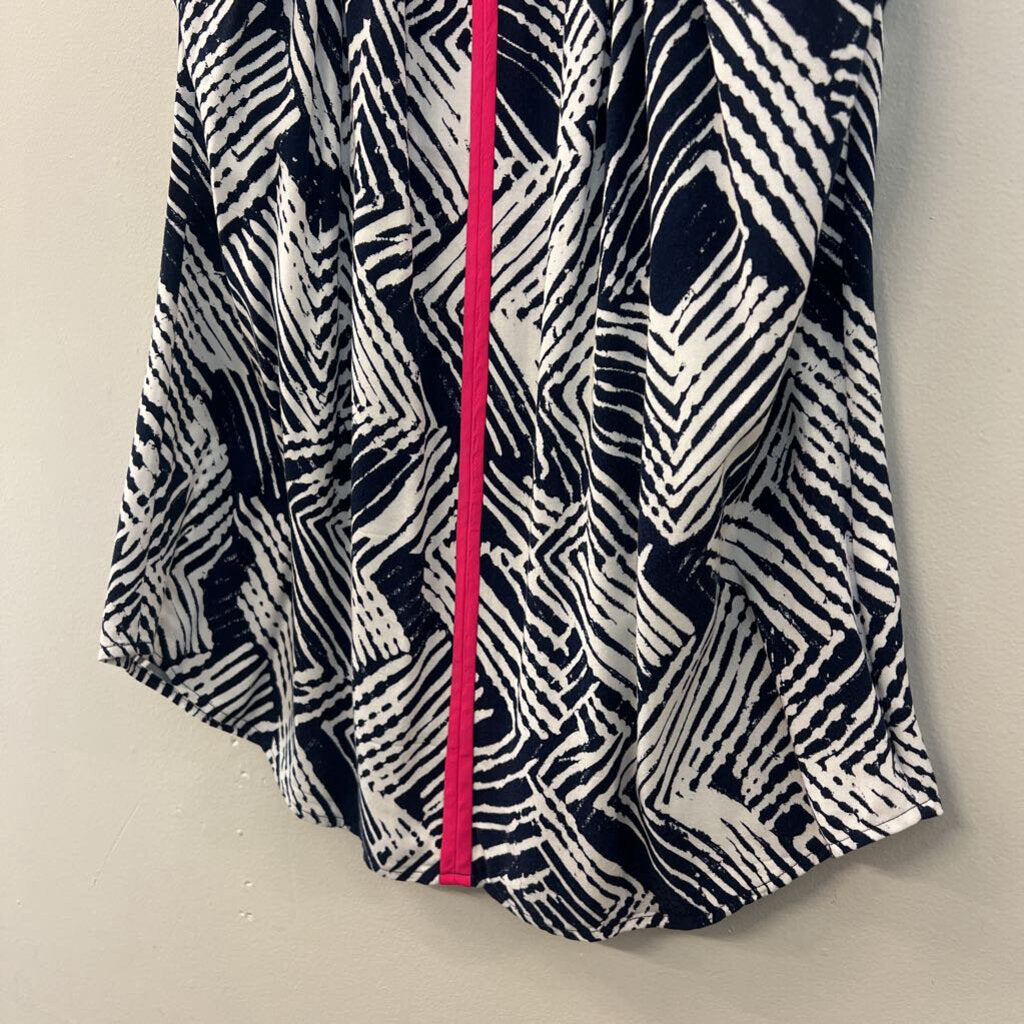 Trina Turk Navy/ White Print Orange/ Pink Trim Tank Top Small