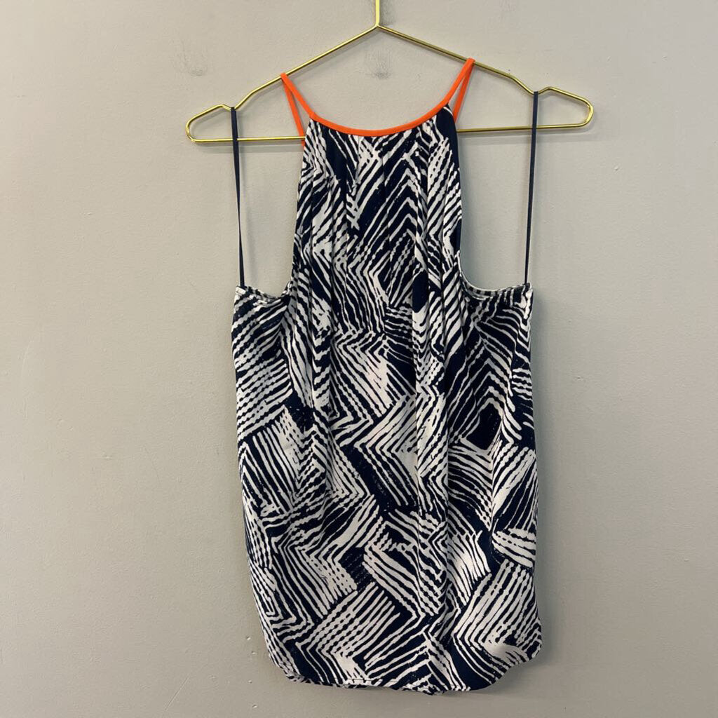 Trina Turk Navy/ White Print Orange/ Pink Trim Tank Top Small