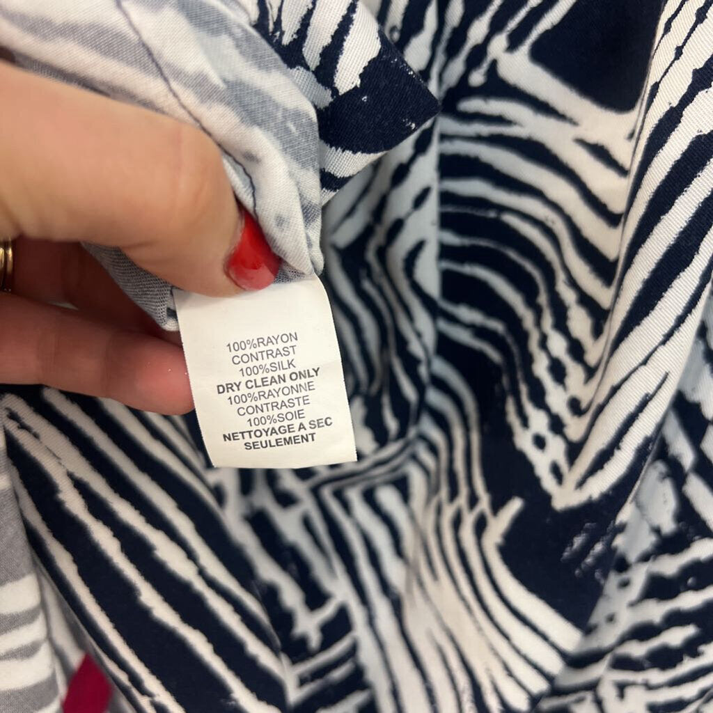 Trina Turk Navy/ White Print Orange/ Pink Trim Tank Top Small