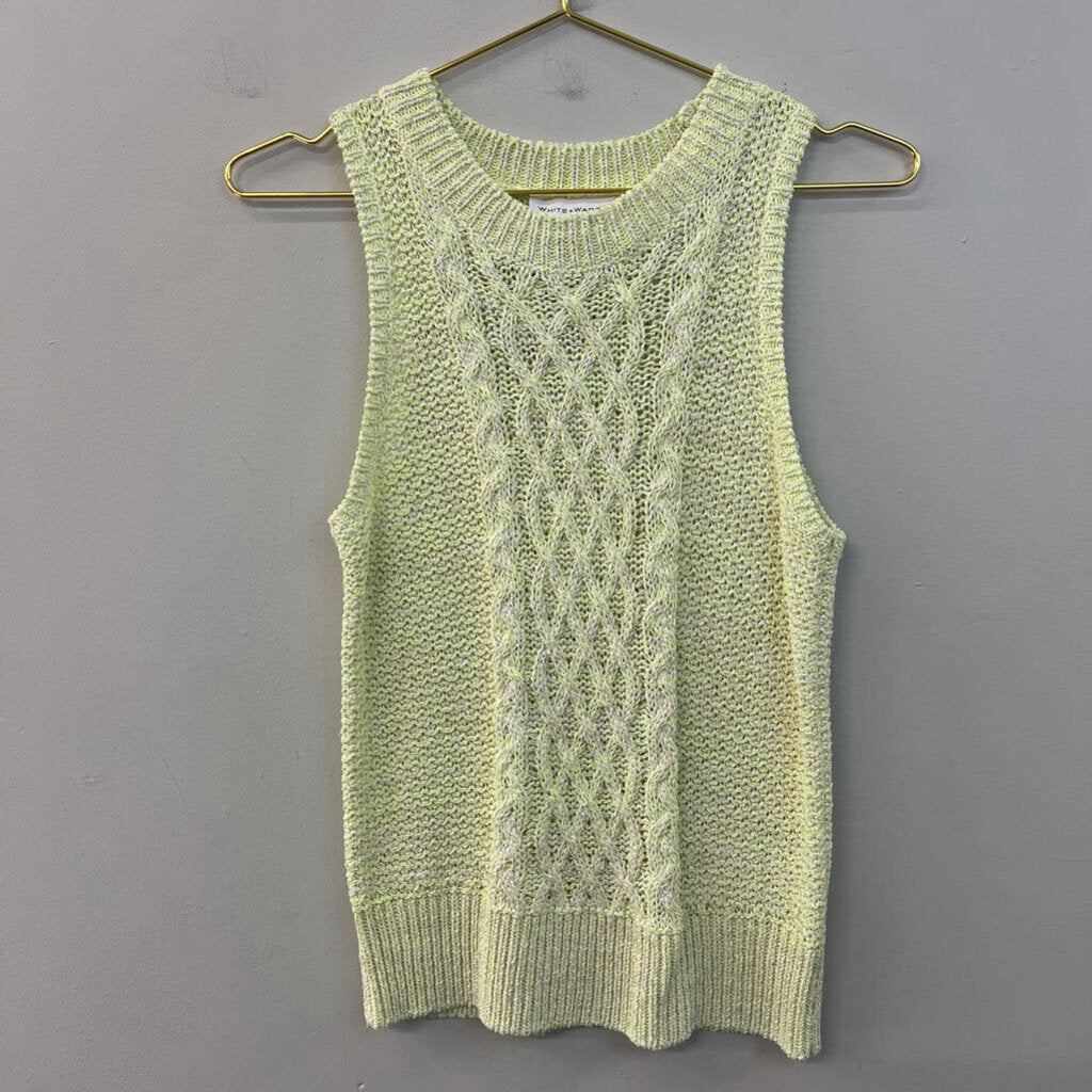 White and Warren Green Cable Knit Sleeveless Sweater Top Small