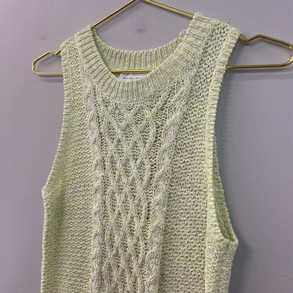 White and Warren Green Cable Knit Sleeveless Sweater Top Small