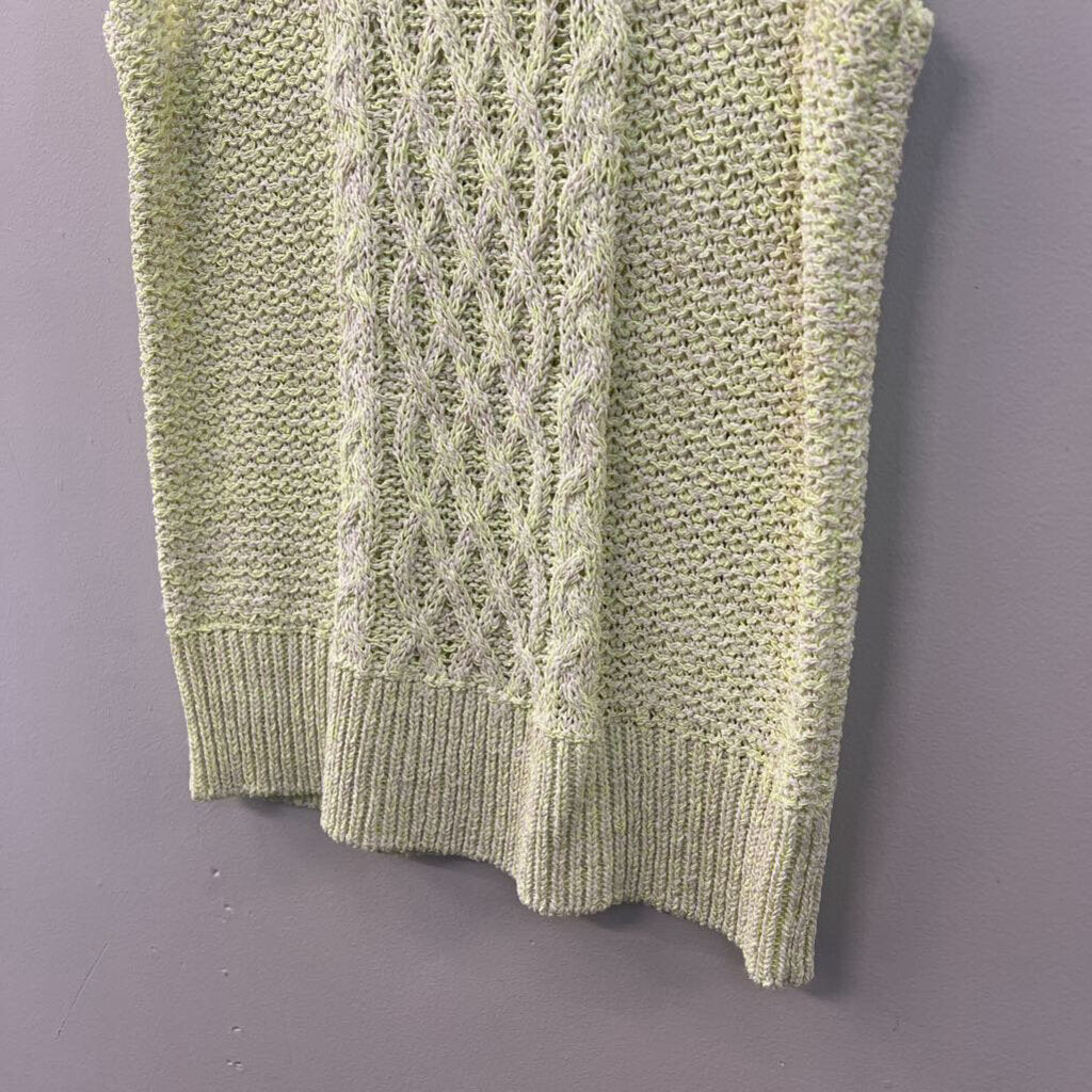 White and Warren Green Cable Knit Sleeveless Sweater Top Small